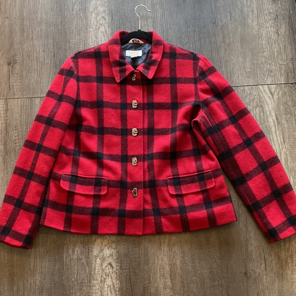 TALBOTS| plaid red coat 12P - Picture 1 of 11